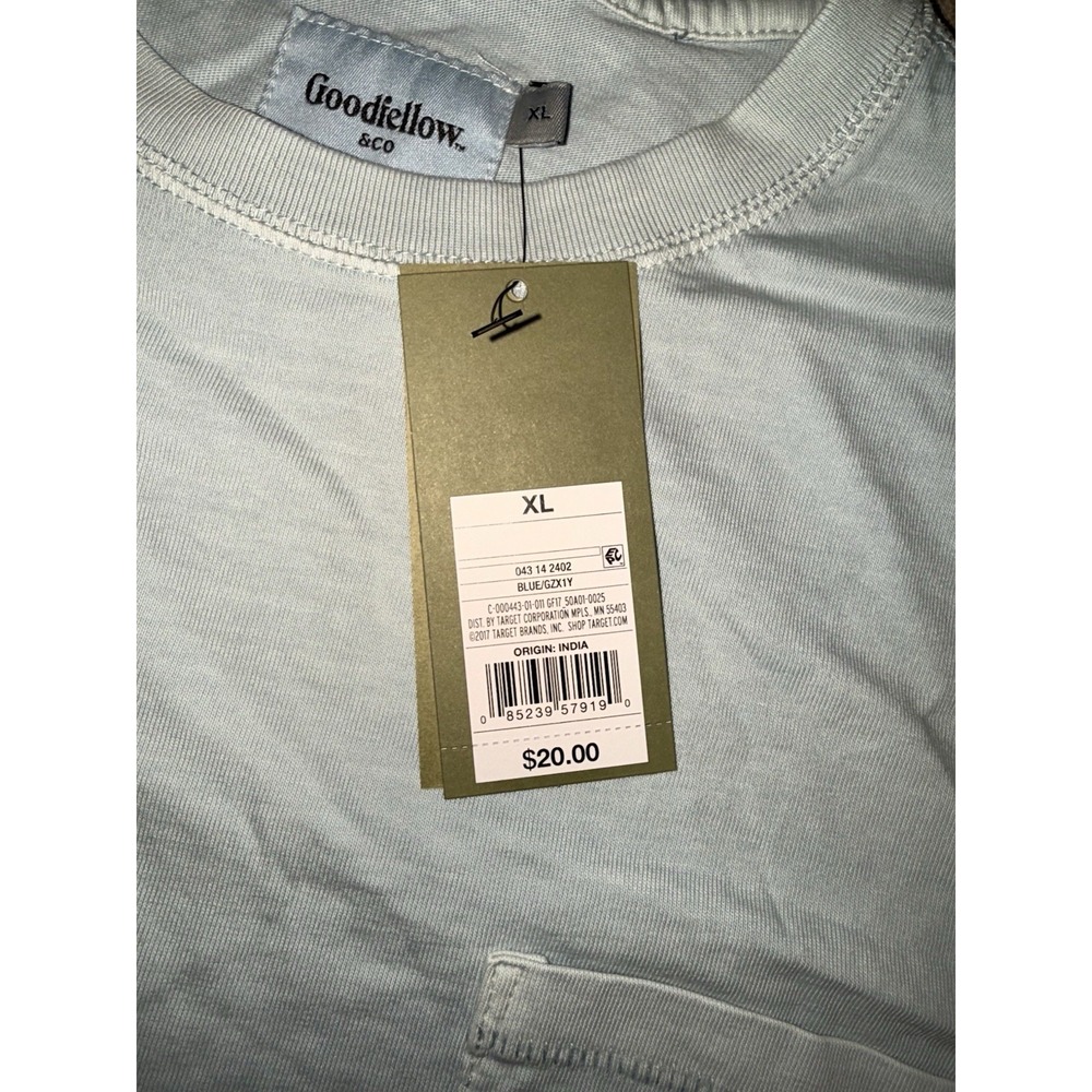 Goodfellow Vintage Wash Long Sleeve Blue Pocket Tee NWT XL - Picture 4 of 4